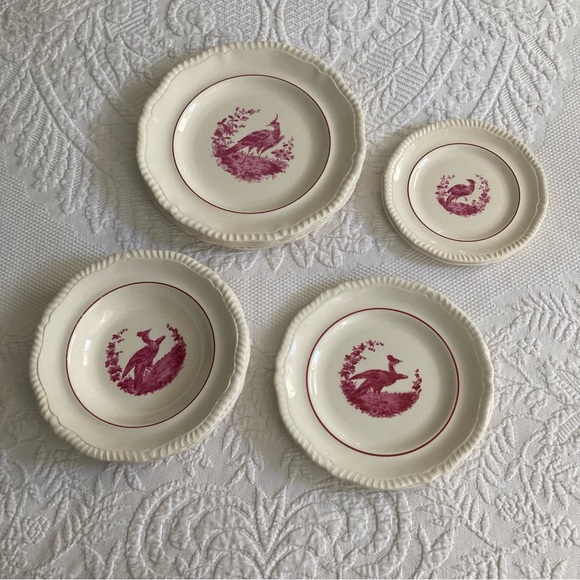 Spode 12 piece lot vintage dishes red pheasant bird transferware
